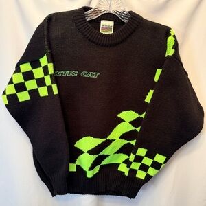 Vintage 80s Arcticwear Size M Arctic Cat Embroidered Sweater Black Neon Green